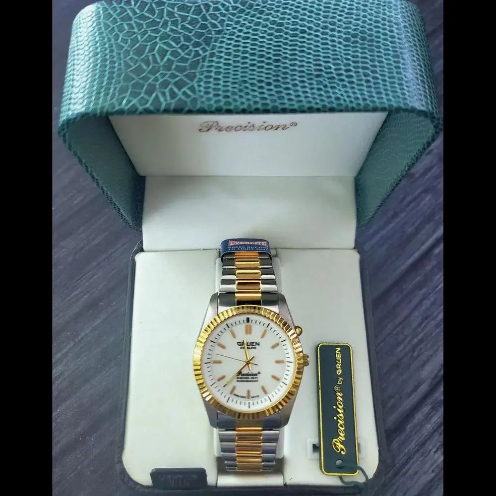 NOS Rare Gruen Embassy Fluted President Lite Dial‎ Mens Watch